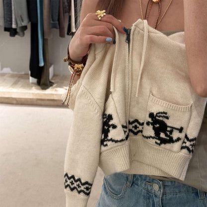 ニットフーディ ジップアップ ノルディック柄 カーディガン【mh0011430】