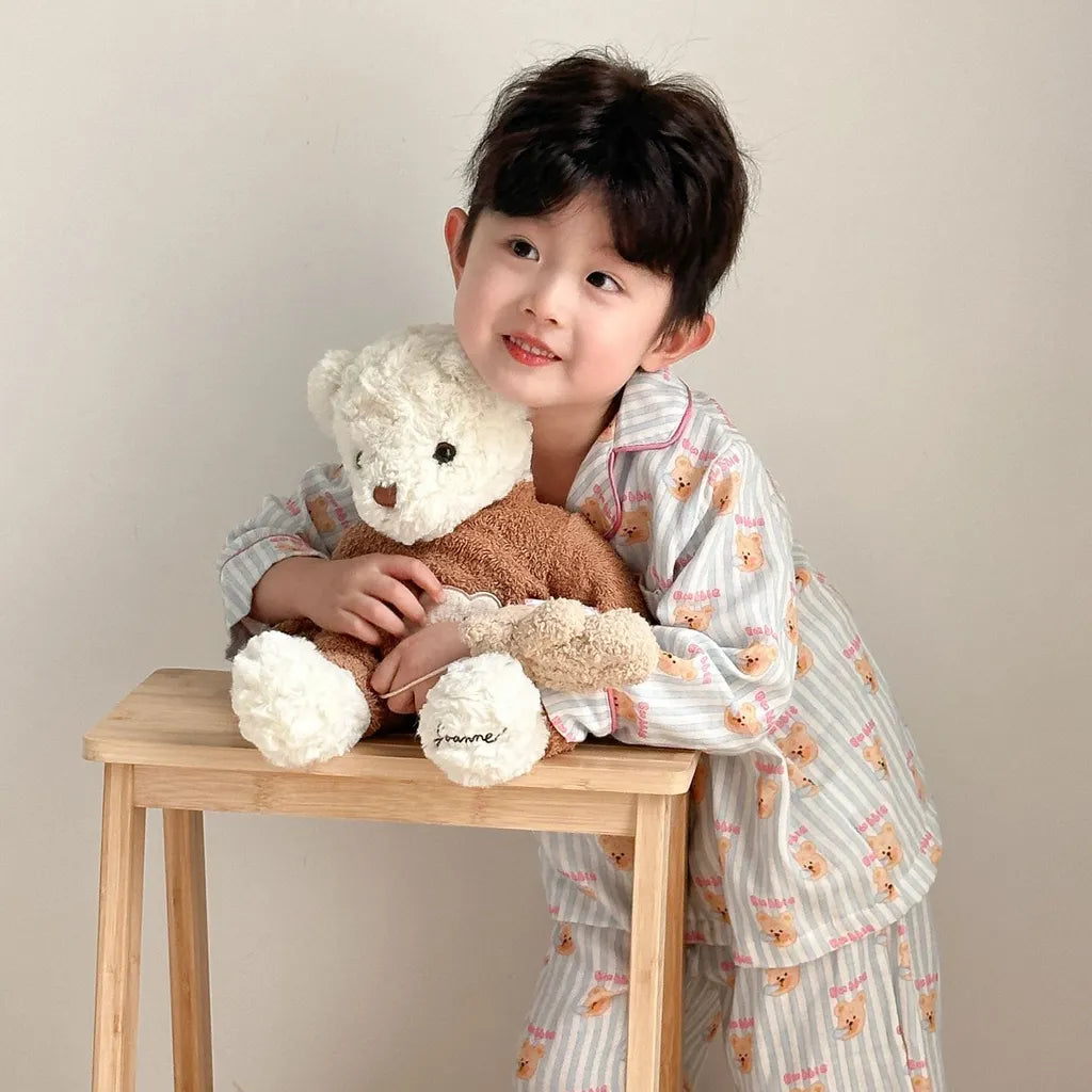 -ストライプくま/リボンプリント長袖パジャマセットアップ 2点セット【mh0011232】 - mamahalo shop - 長袖パジャマ -  べビー服 - 子供服 - 男の子 - 女の子