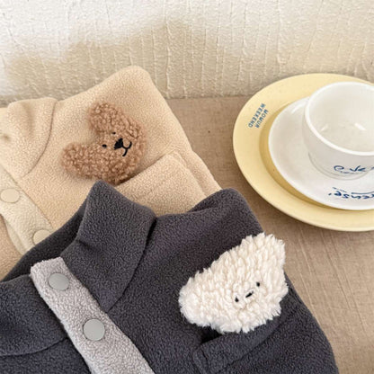 -フリースプルオーバー ハイネック スナップボタン もこもこワッペン【mh0011428】 - mamahalo shop - トレーナー・フーディ -  べビー服 - 子供服 - 男の子 - 女の子