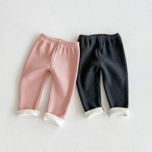-ロングレギンスパンツ リブ生地 裏ボア あったか 裾メロウフリル スリムフィット【mh0011394】 - mamahalo shop - レギンスパンツ -  べビー服 - 子供服 - 男の子 - 女の子