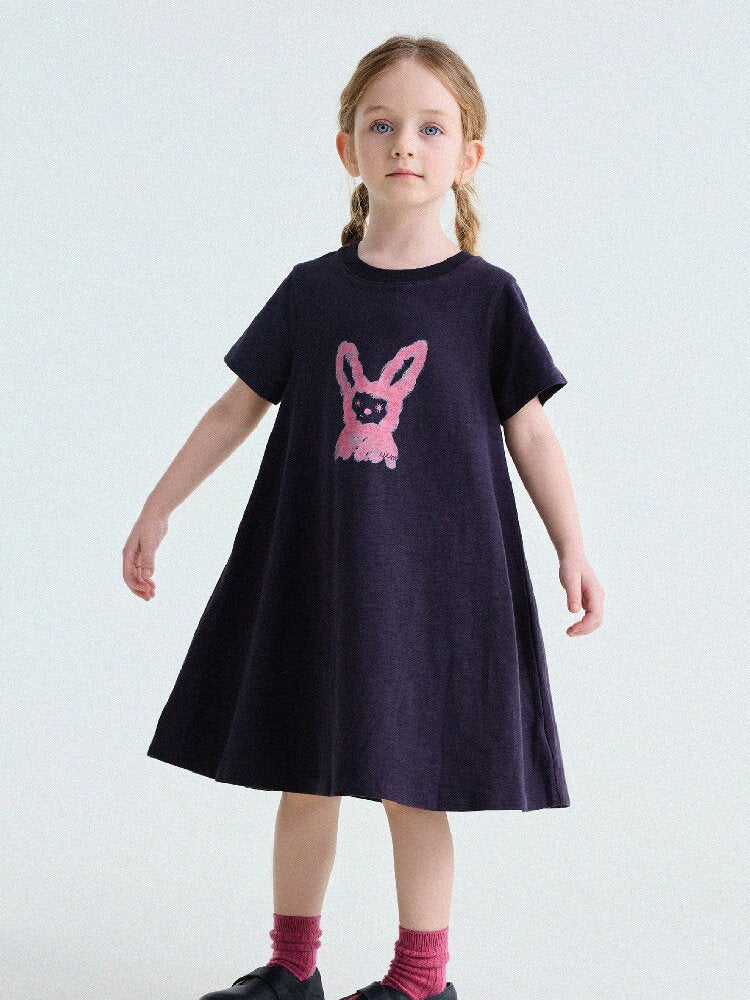 Rabbit Print A-line T-shirt Dress Aライン 半袖ワンピース【mh0013189】