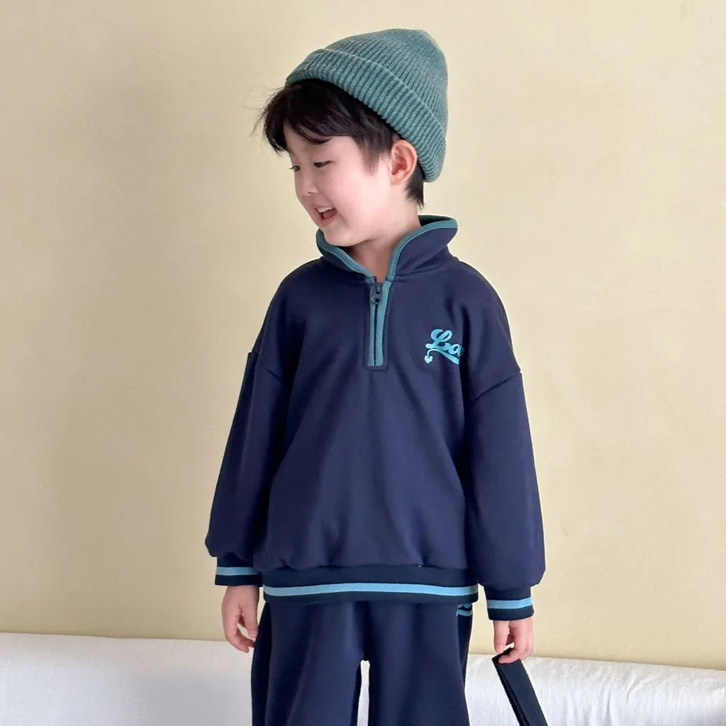 -LOVE刺繍ハーフジップスウェットセットアップ 2点セット【mh0011251】 - mamahalo shop - 長袖セットアップ -  べビー服 - 子供服 - 男の子 - 女の子