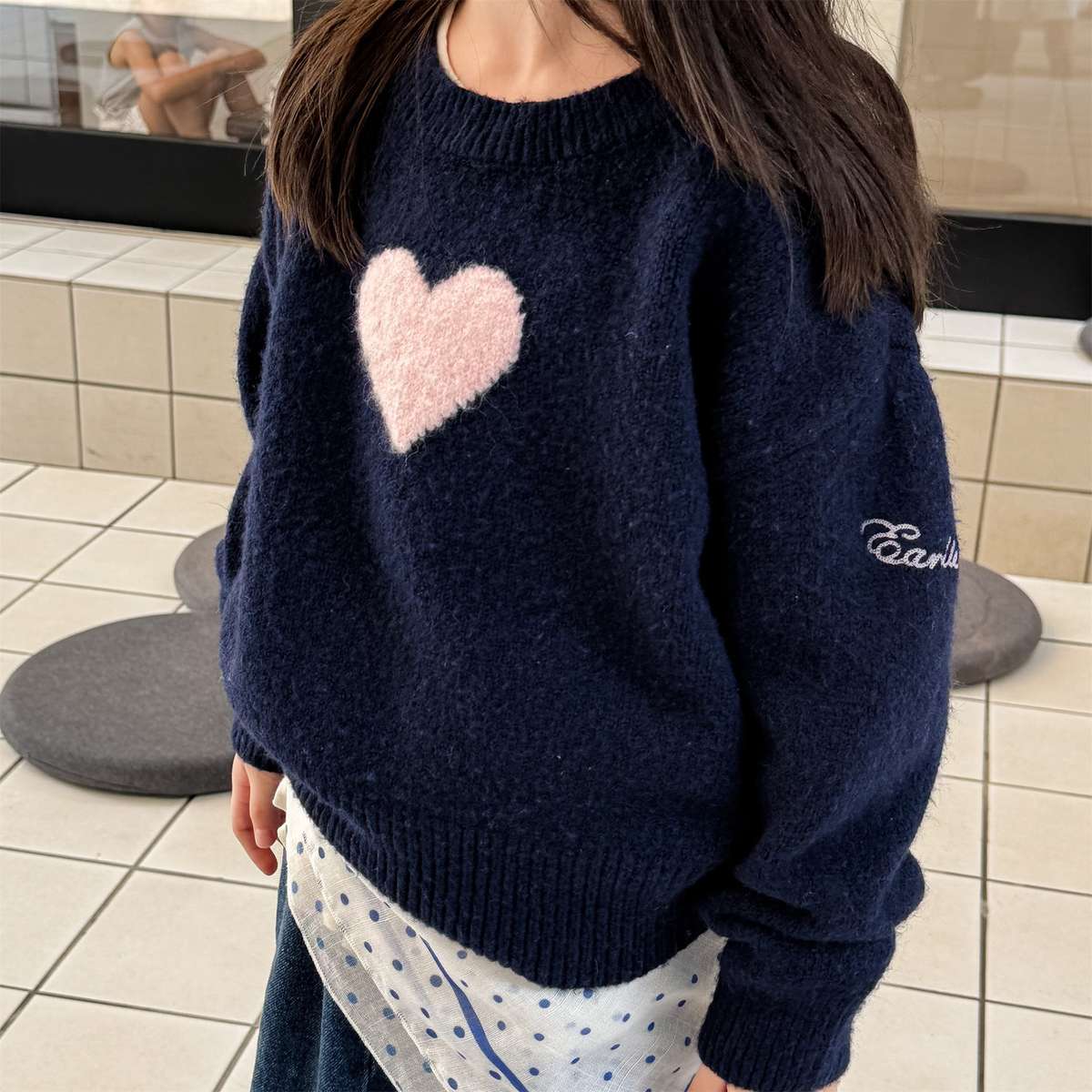 長袖ニット ハート柄プルオーバー クルーネック ゆるシルエット【mh0011432】