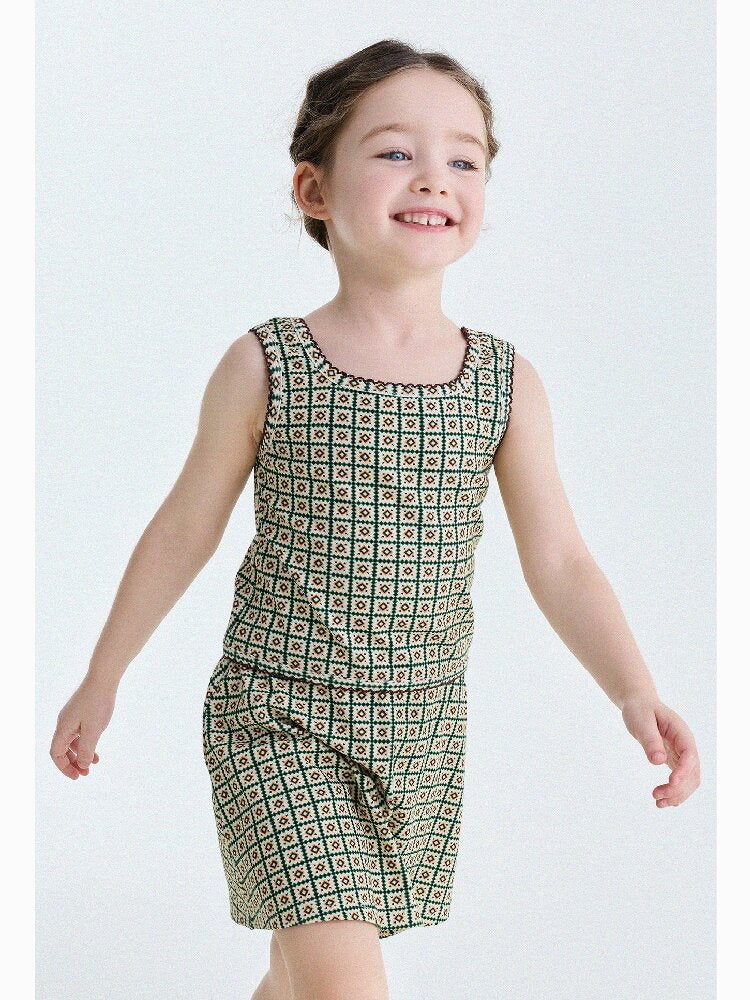 Retro Geometric Tank Top Skort ダイヤ柄 タンクトップ パンツインスカート【mh0013185】