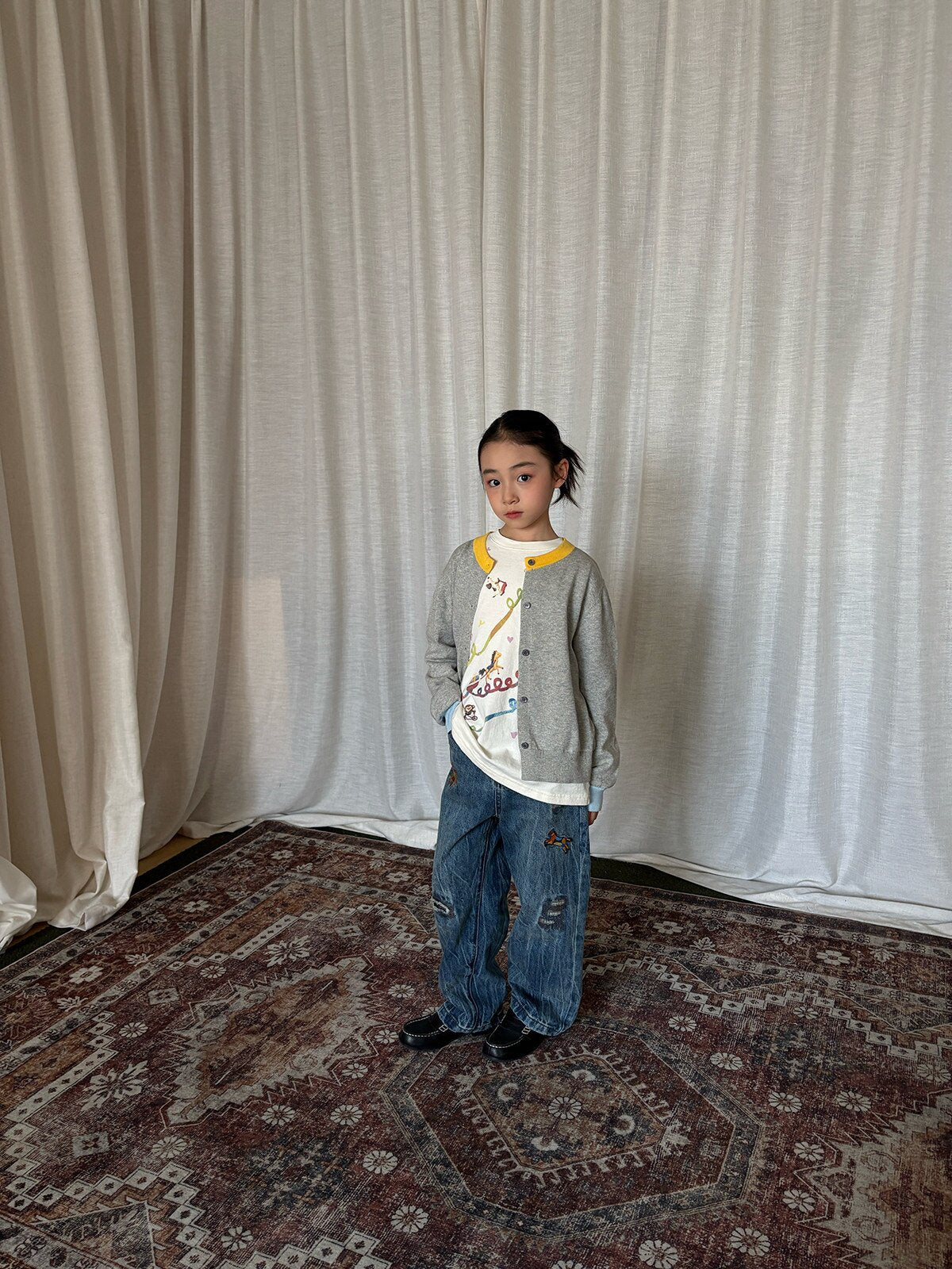 yummy&rocky | Embroidered Ripped Heavy Jeans 刺繍クラッシュ加工ヘビーデニム【mh0020107】