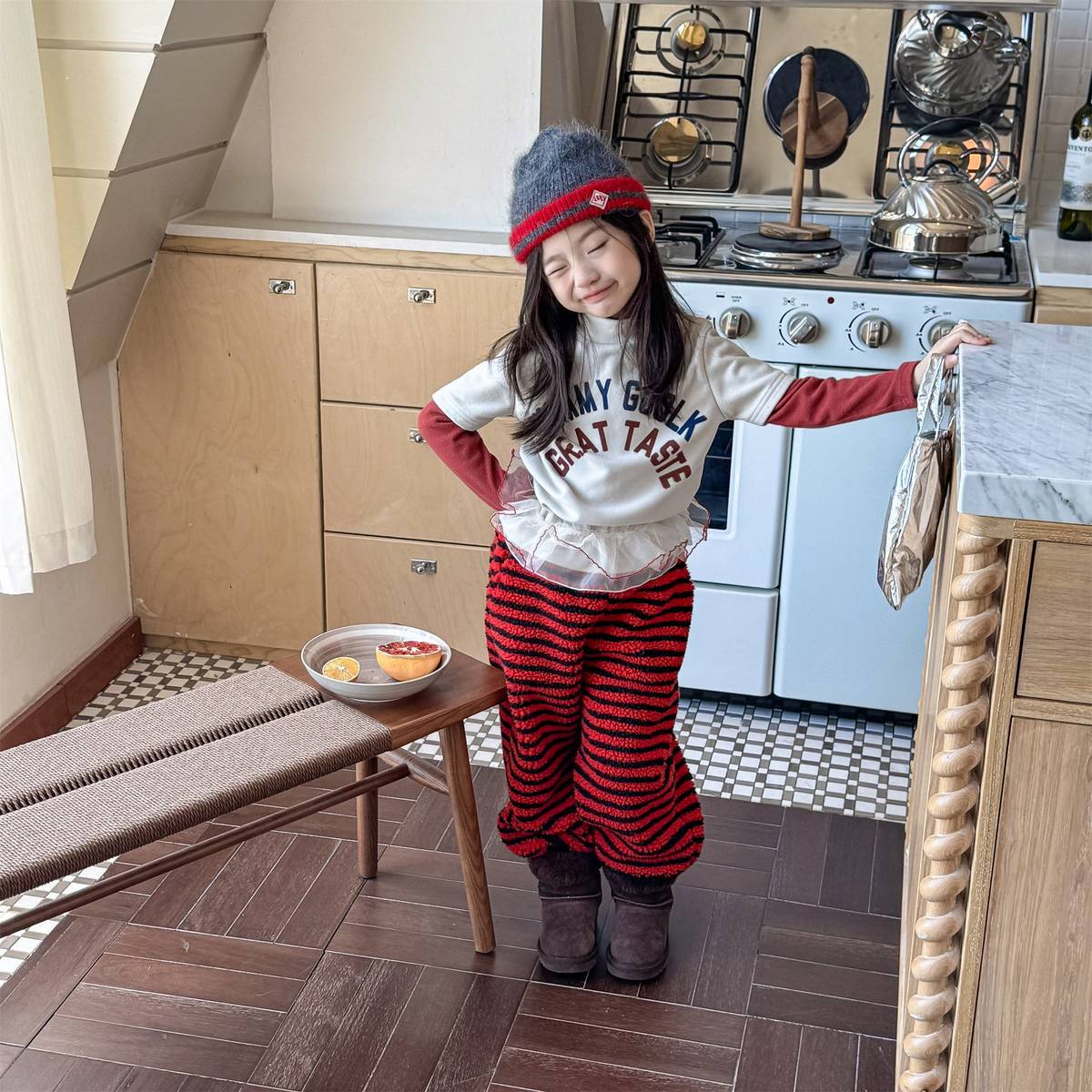 -ロングパンツ シープボア ボーダー柄 もこもこボア 長ズボン【mh0011400】 - mamahalo shop - ロングパンツ・スウェットパンツ -  べビー服 - 子供服 - 男の子 - 女の子