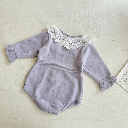 -花柄レース襟付き長袖ニットロンパース【mh0011150】 - mamahalo shop - 長袖ロンパース -  べビー服 - 子供服 - 男の子 - 女の子