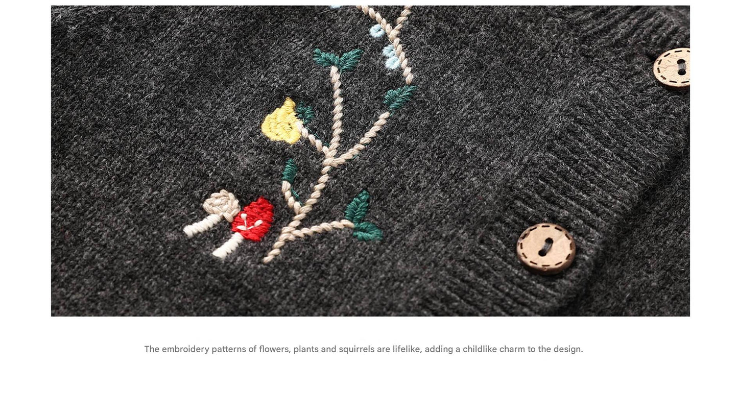 -長袖カーディガン ウール混紡 刺繍デザイン クルーネック【mh0011343】 - mamahalo shop - カーディガン・パーカー -  べビー服 - 子供服 - 男の子 - 女の子