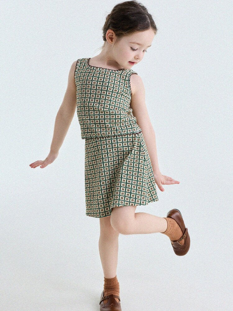 Retro Geometric Tank Top Skort ダイヤ柄 タンクトップ パンツインスカート【mh0013185】