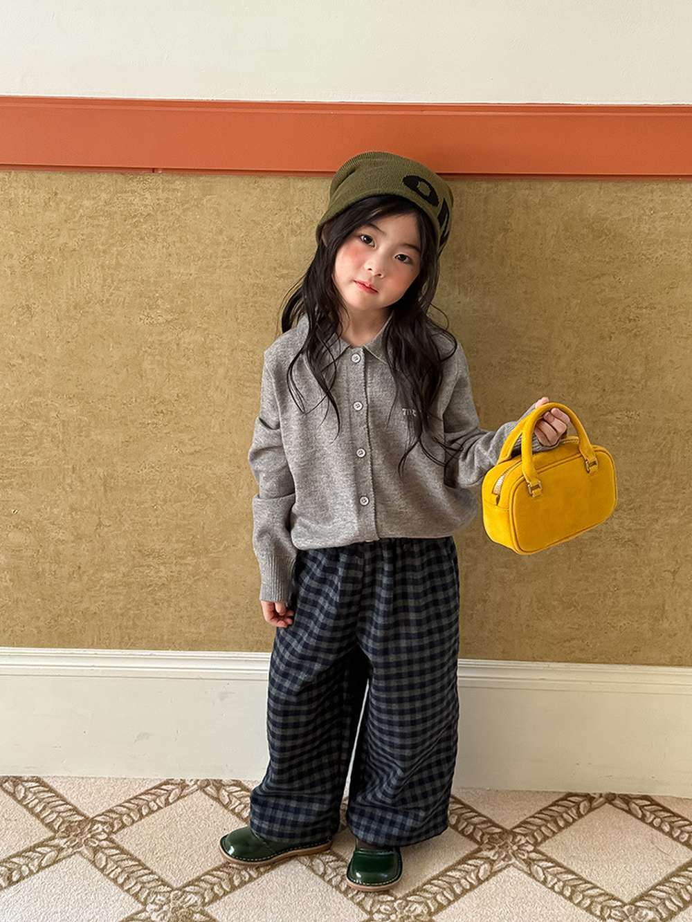 Long pants, brushed lining, check pattern, straight pants [mh0011463]