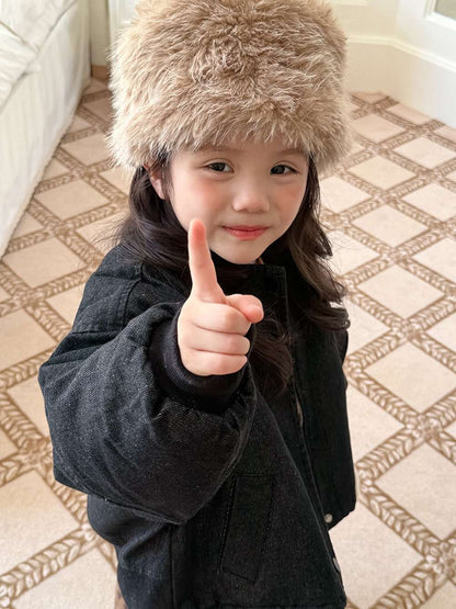 長袖デニムブルゾンジャケット | 中綿入り裏地付き | リブ袖 | 厚手冬アウター【mh0011469】