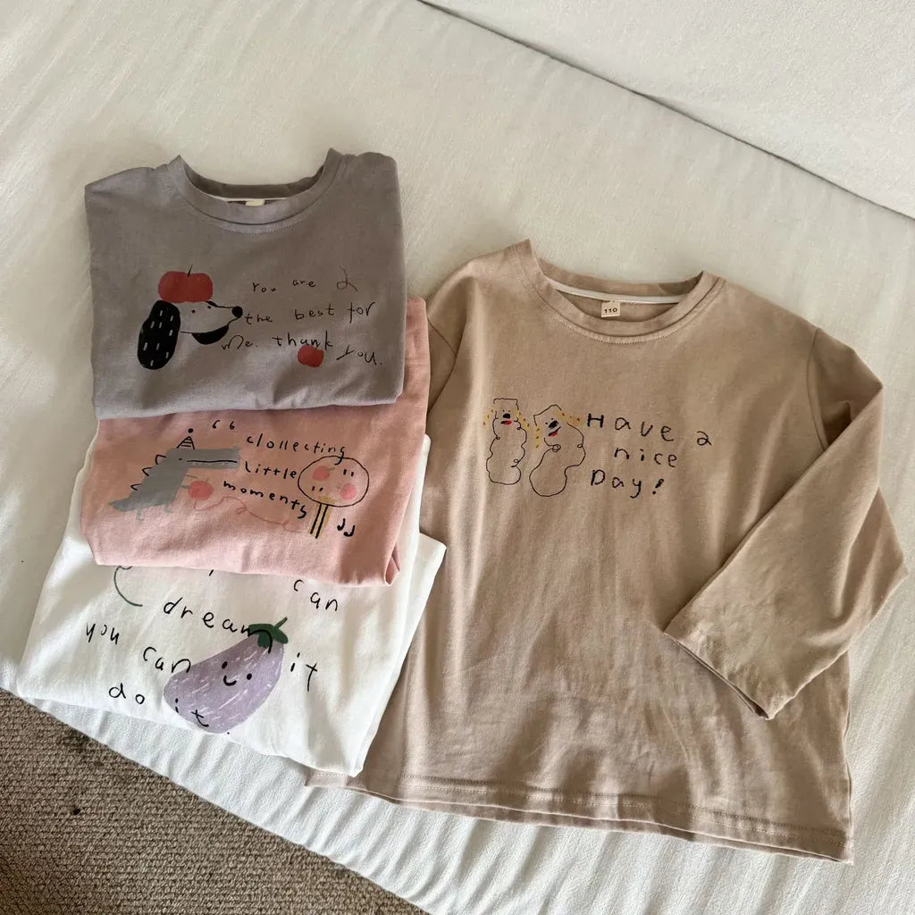 -手描き風イラスト長袖Tシャツ【mh0011229】 - mamahalo shop - 長袖Tシャツ -  べビー服 - 子供服 - 男の子 - 女の子