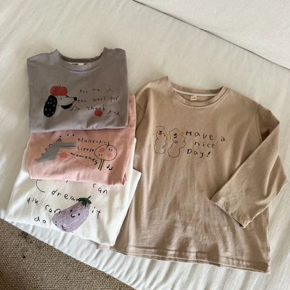 -手描き風イラスト長袖Tシャツ【mh0011229】 - mamahalo shop - 長袖Tシャツ -  べビー服 - 子供服 - 男の子 - 女の子