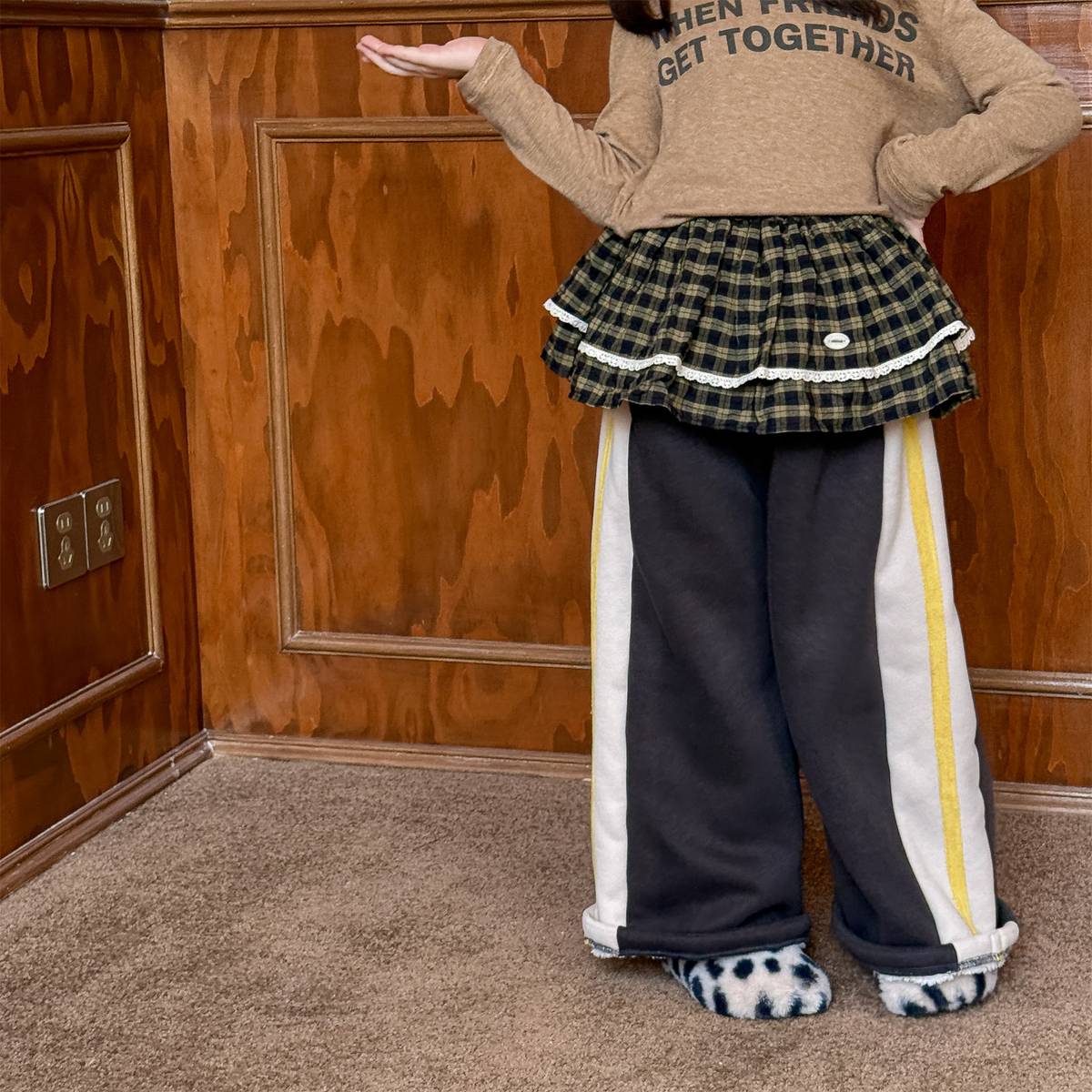 -裏起毛スウェットパンツ ロングパンツ カジュアル チェック サイドライン【mh0011402】 - mamahalo shop - ロングパンツ・スウェットパンツ -  べビー服 - 子供服 - 男の子 - 女の子