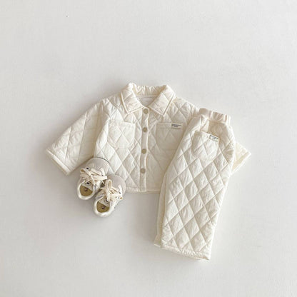 -長袖キルティングジャケット+パンツ セットアップ 2点セット 防寒 中綿ダイヤ柄【mh0011387】 - mamahalo shop - 長袖セットアップ -  べビー服 - 子供服 - 男の子 - 女の子