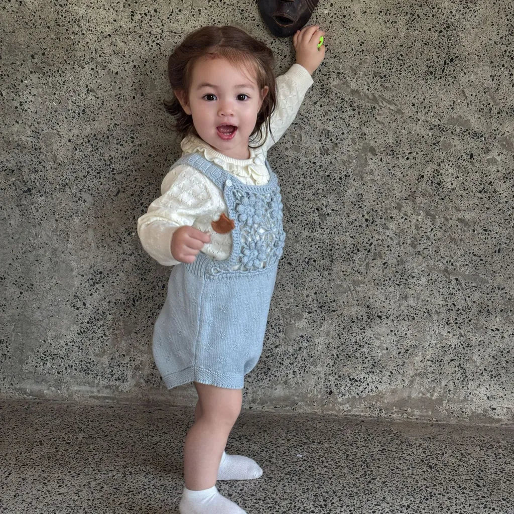 -透かし編みレースフラワーニットロンパース/ボンネット【mh0011143】 - mamahalo shop - ノースリーブロンパース -  べビー服 - 子供服 - 男の子 - 女の子