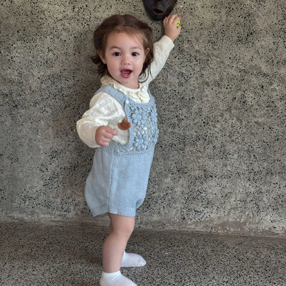 -透かし編みレースフラワーニットロンパース/ボンネット【mh0011143】 - mamahalo shop - ノースリーブロンパース -  べビー服 - 子供服 - 男の子 - 女の子