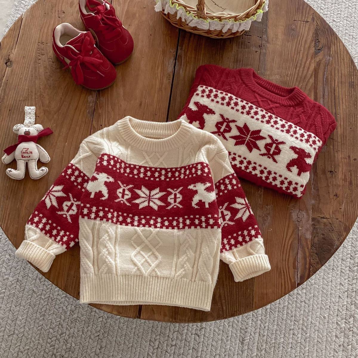 -長袖セーター ニット プルオーバー ノルディック柄 雪の結晶 トナカイ柄 あったか【mh0011378】 - mamahalo shop - ニット・セーター -  べビー服 - 子供服 - 男の子 - 女の子