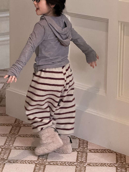 ロングボアパンツ もこもこ ボーダー スウェットパンツ【mh0011465】