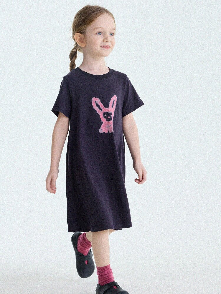 Rabbit Print A-line T-shirt Dress Aライン 半袖ワンピース【mh0013189】