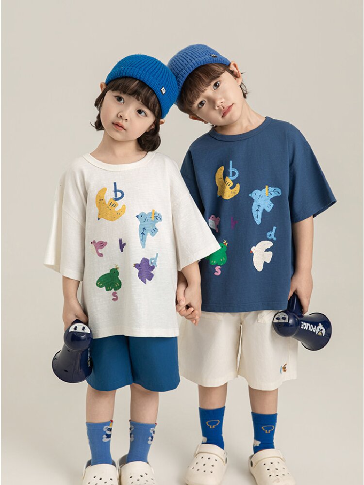 Bird Print Cotton Tee & Wide Shorts 小鳥プリント 半袖Tシャツ ショートパンツ【mh0012729】