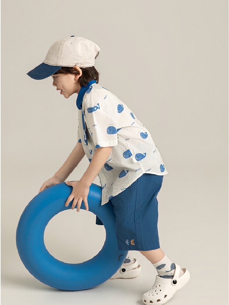 Elephant Whale Shirt ネクタイ付 アニマル 半袖シャツ【mh0012735】