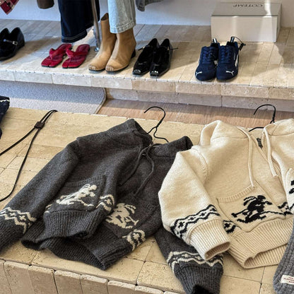 ニットフーディ ジップアップ ノルディック柄 カーディガン【mh0011430】