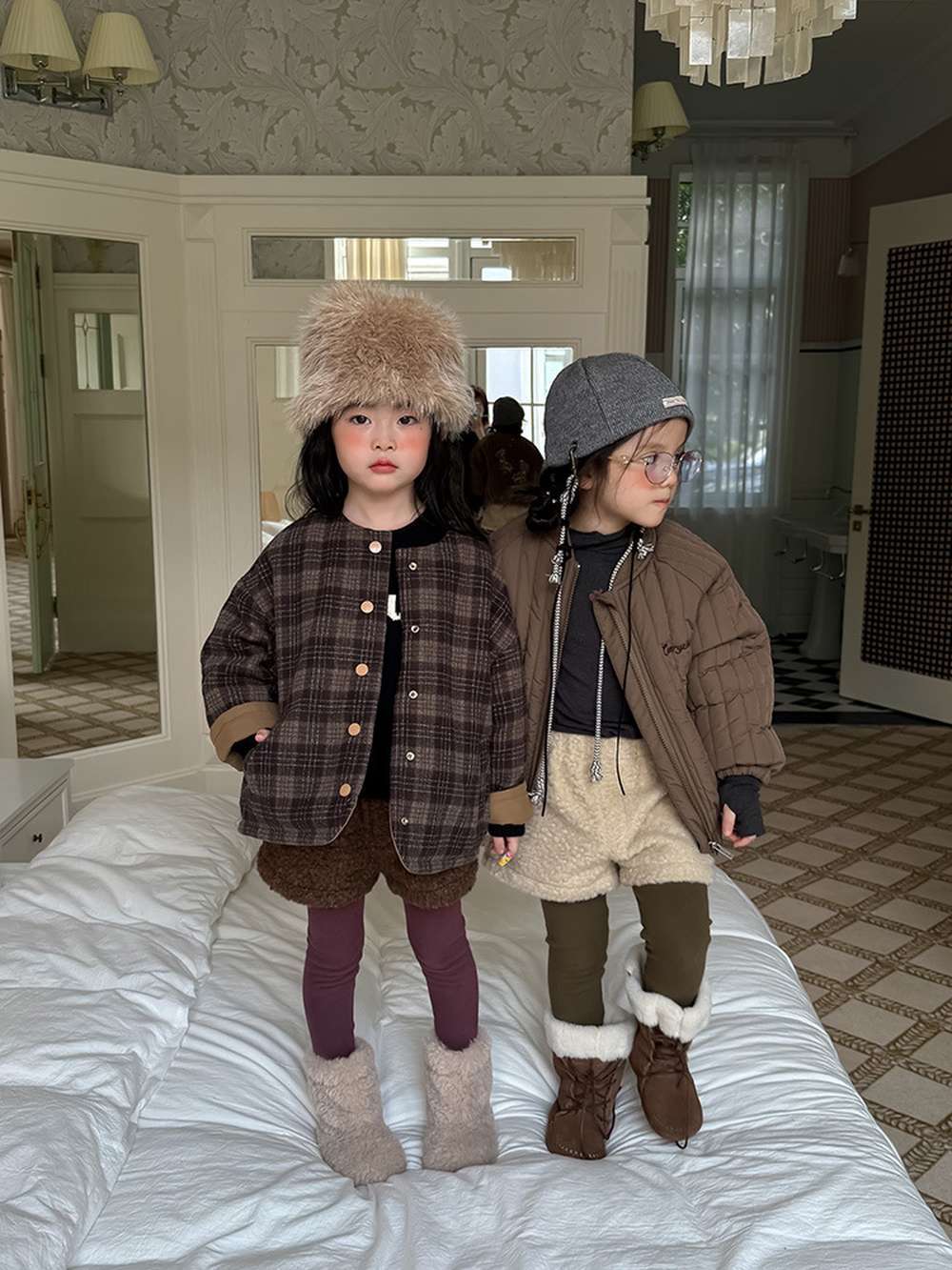 リバーシブルジャケット | 中綿入りウール混チェック柄 | バーン風アウター【mh0011468】