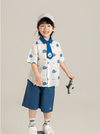 Elephant Whale Shirt ネクタイ付 アニマル 半袖シャツ【mh0012735】