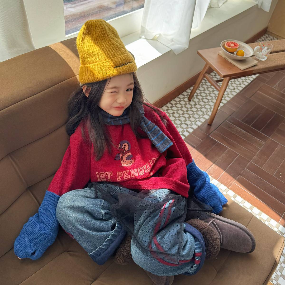 -長袖Tシャツ フリース素材 ハイネック ペンギン刺繍 プルオーバー【mh0011407】 - mamahalo shop - 長袖Tシャツ -  べビー服 - 子供服 - 男の子 - 女の子