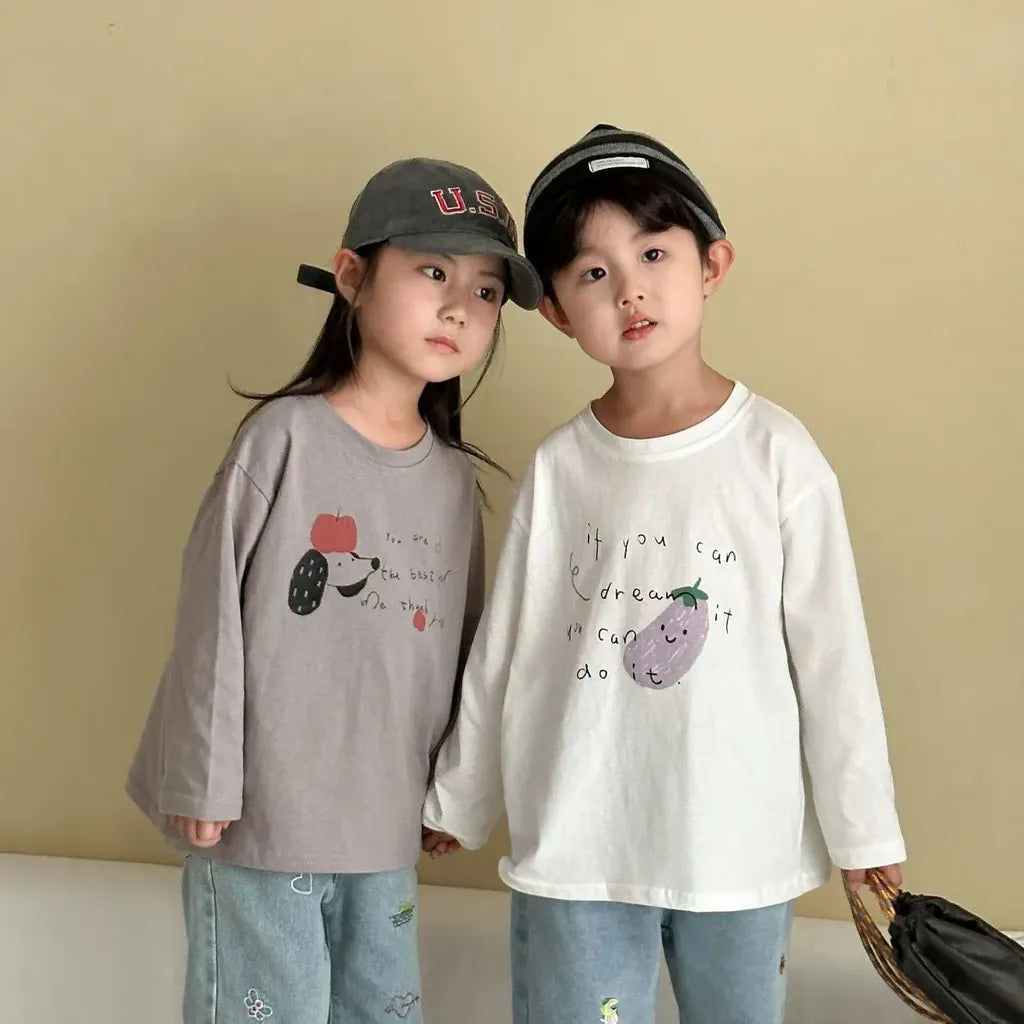 -手描き風イラスト長袖Tシャツ【mh0011229】 - mamahalo shop - 長袖Tシャツ -  べビー服 - 子供服 - 男の子 - 女の子