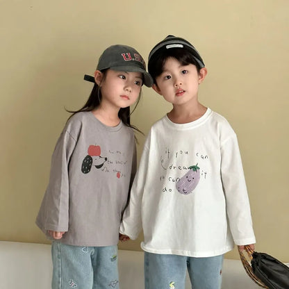 -手描き風イラスト長袖Tシャツ【mh0011229】 - mamahalo shop - 長袖Tシャツ -  べビー服 - 子供服 - 男の子 - 女の子