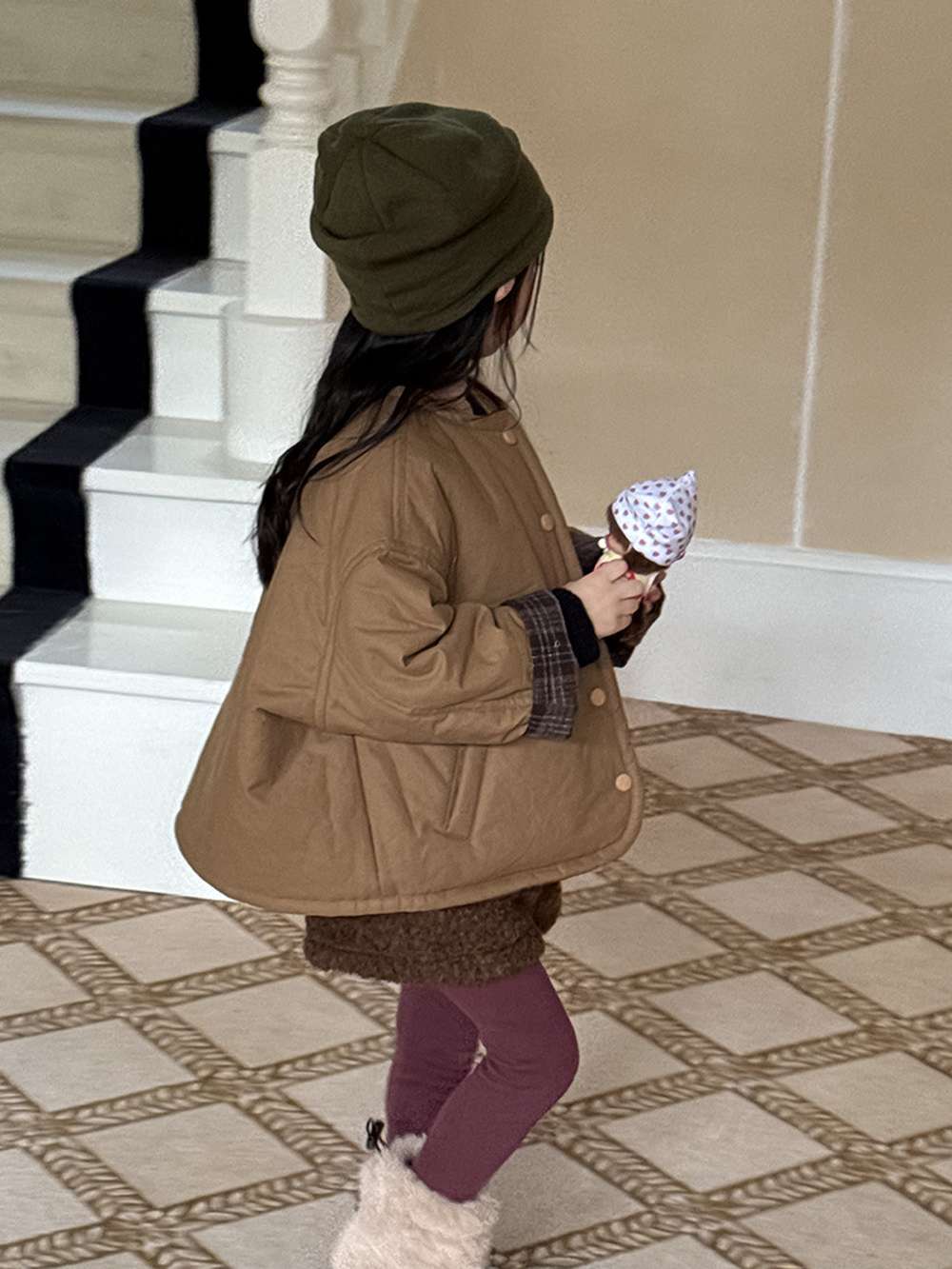 リバーシブルジャケット | 中綿入りウール混チェック柄 | バーン風アウター【mh0011468】