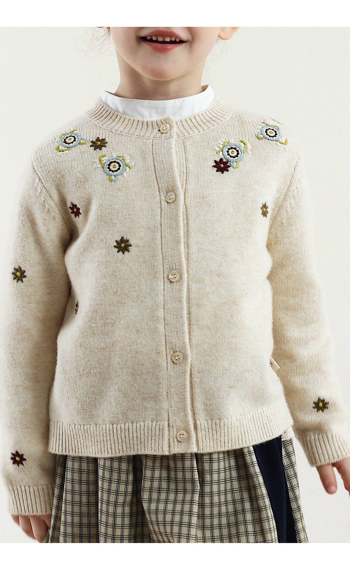 -長袖カーディガン ウール混紡 刺繍デザイン クルーネック【mh0011343】 - mamahalo shop - カーディガン・パーカー -  べビー服 - 子供服 - 男の子 - 女の子