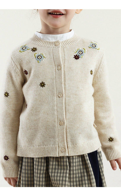 -長袖カーディガン ウール混紡 刺繍デザイン クルーネック【mh0011343】 - mamahalo shop - カーディガン・パーカー -  べビー服 - 子供服 - 男の子 - 女の子