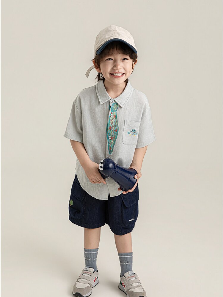 Hand-Drawn Tie Print Cotton Shirt ネクタイプリント コットン 半袖シャツ【mh0012731】