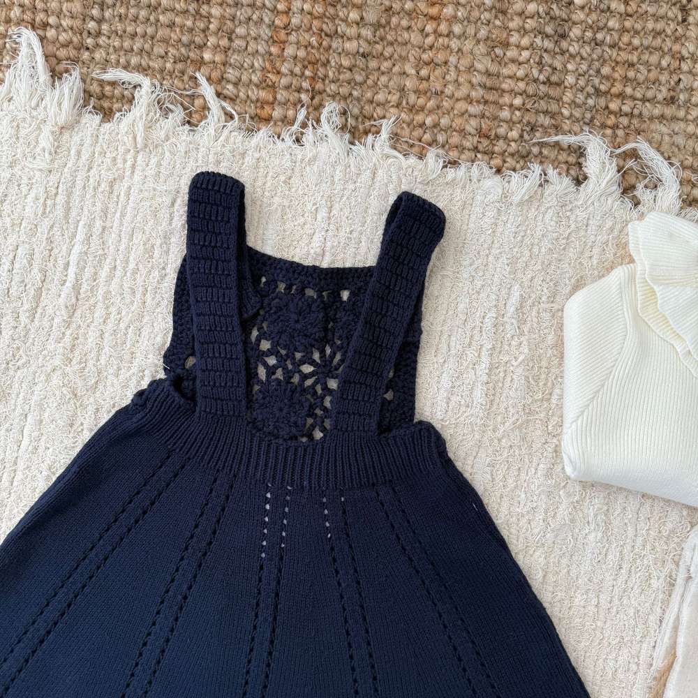 ノースリーブジャンパースカート クロシェ編み サス付き ニットワンピース【mh0011517】