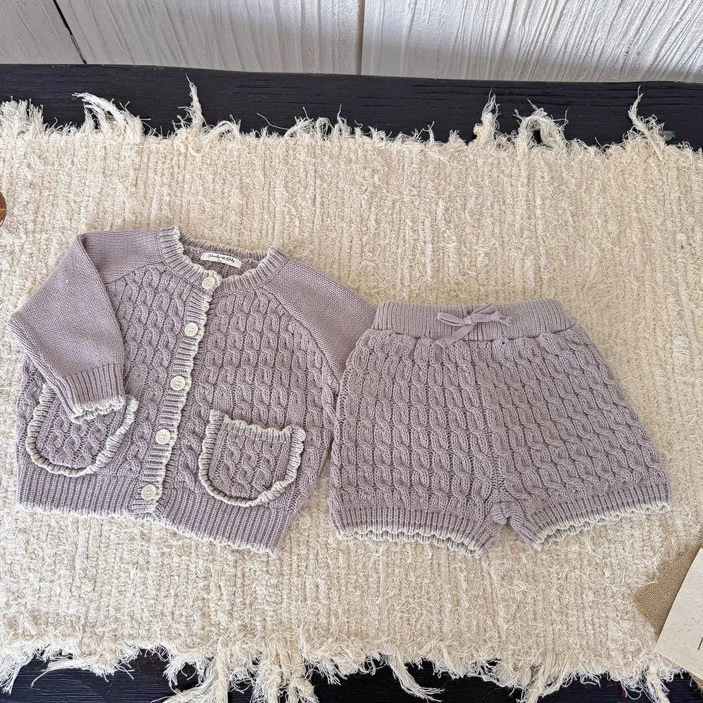 -ケーブルニットカーディガン+ショートパンツ 2点セット【mh0011169】 - mamahalo shop - 長袖セットアップ -  べビー服 - 子供服 - 男の子 - 女の子
