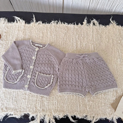 -ケーブルニットカーディガン+ショートパンツ 2点セット【mh0011169】 - mamahalo shop - 長袖セットアップ -  べビー服 - 子供服 - 男の子 - 女の子
