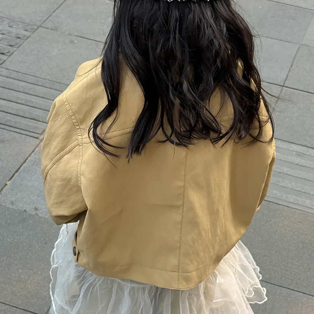 -フェイクレザーショートジャケット フルジップアウター レトロブルゾン【mh0011064】 - mamahalo shop - ショートコート・ジャケット・ジャンパー -  べビー服 - 子供服 - 男の子 - 女の子