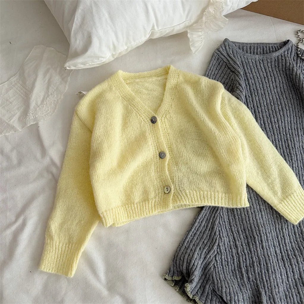 -ショート丈Vネックニットカーディガン【mh0011255】 - mamahalo shop - カーディガン・パーカー -  べビー服 - 子供服 - 男の子 - 女の子