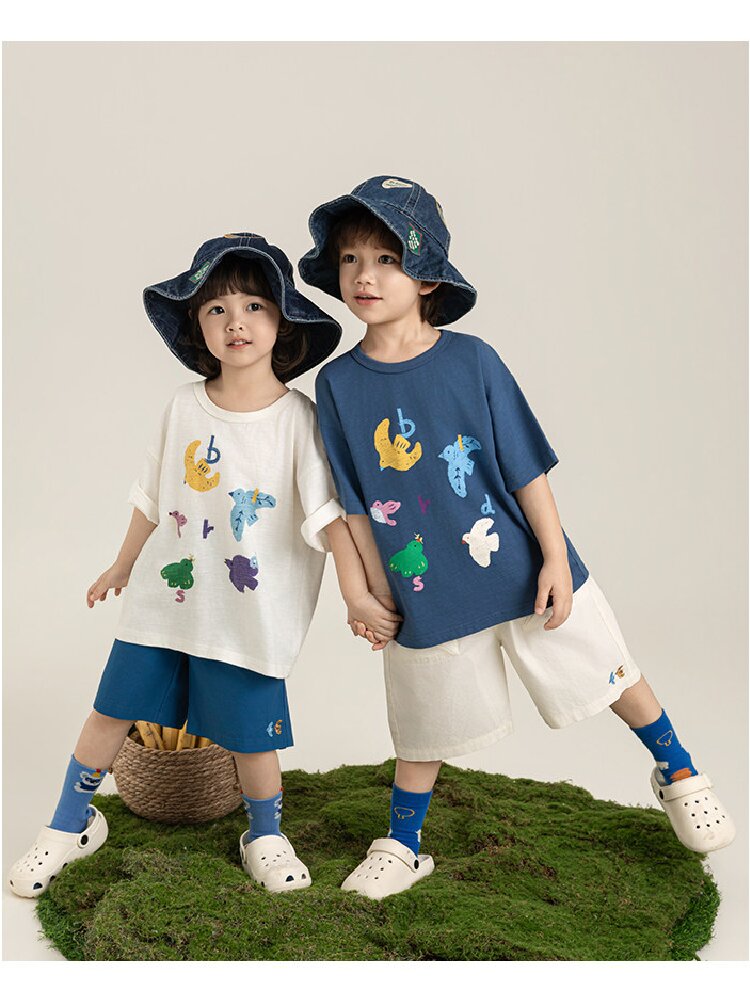 Bird Print Cotton Tee & Wide Shorts 小鳥プリント 半袖Tシャツ ショートパンツ【mh0012729】