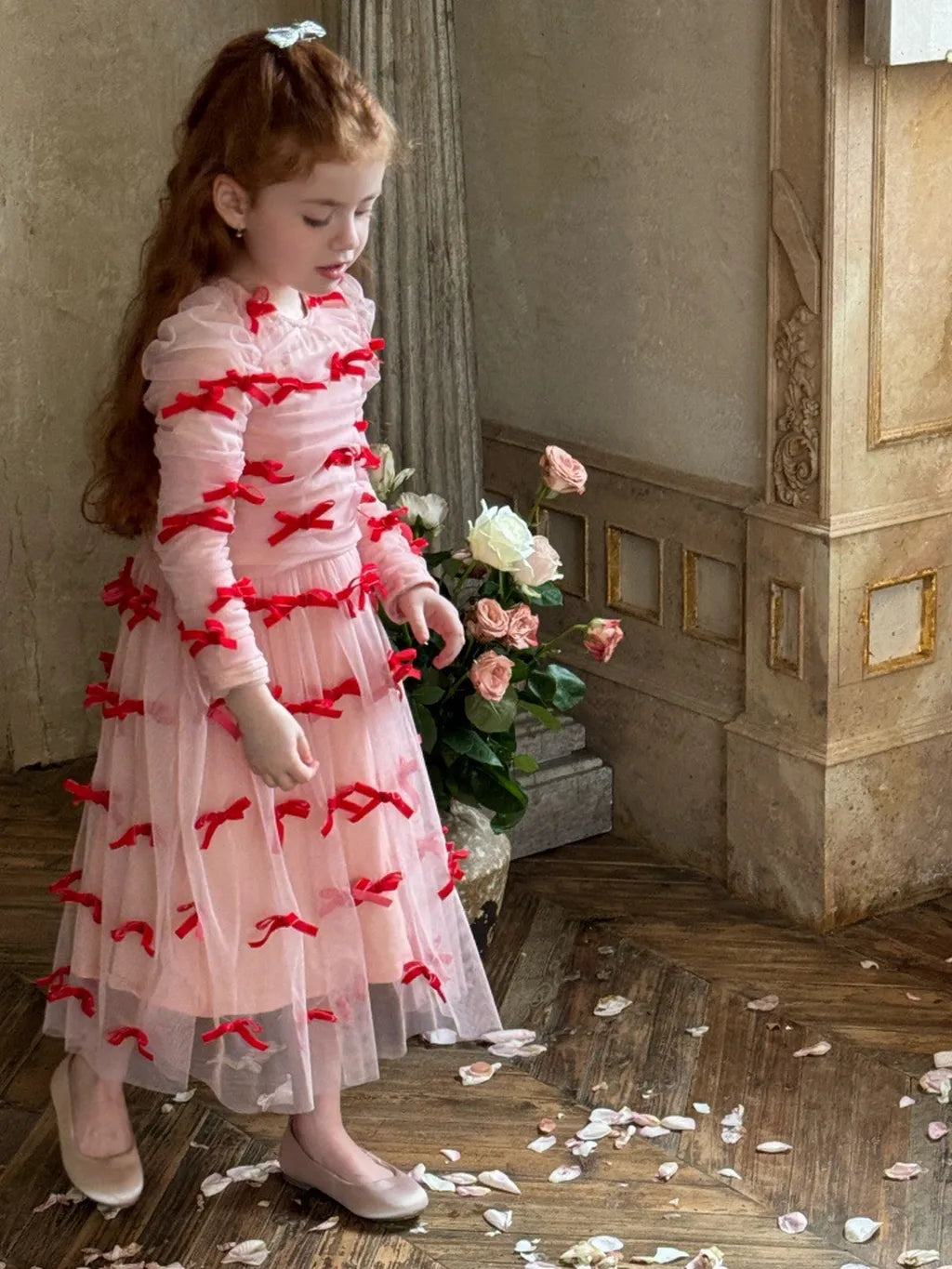 -ベロアリボンチュールロングドレスワンピース【mh0011210】 - mamahalo shop - 長袖ワンピース -  べビー服 - 子供服 - 男の子 - 女の子