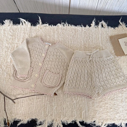 -ケーブルニットカーディガン+ショートパンツ 2点セット【mh0011169】 - mamahalo shop - 長袖セットアップ -  べビー服 - 子供服 - 男の子 - 女の子