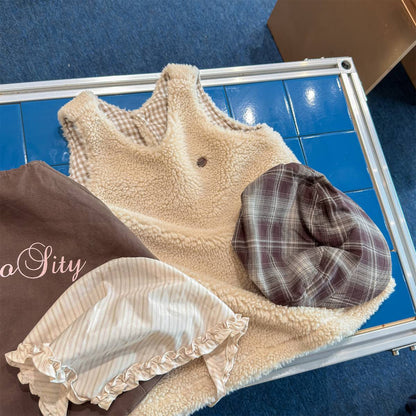 -シープボアジャンパースカート ノースリーブ ふわふわ素材 ワンピース【mh0011420】 - mamahalo shop - ノースリーブワンピース -  べビー服 - 子供服 - 男の子 - 女の子