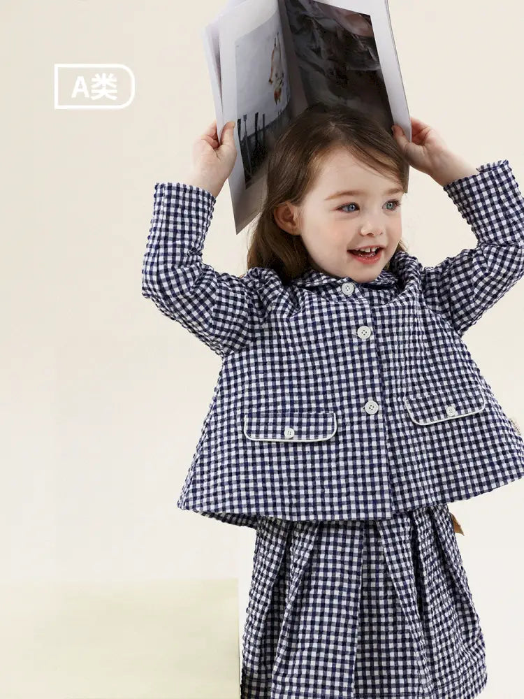 -フレンチスタイルチェックジャケット/ボックスプリーツスカート スーツ【mh0011299】 - mamahalo shop - 長袖セットアップ -  べビー服 - 子供服 - 男の子 - 女の子