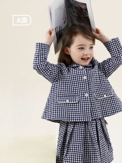 -フレンチスタイルチェックジャケット/ボックスプリーツスカート スーツ【mh0011299】 - mamahalo shop - 長袖セットアップ -  べビー服 - 子供服 - 男の子 - 女の子