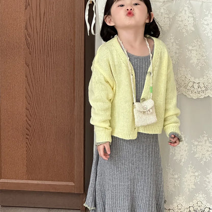 -ショート丈Vネックニットカーディガン【mh0011255】 - mamahalo shop - カーディガン・パーカー -  べビー服 - 子供服 - 男の子 - 女の子