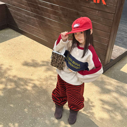 -長袖フリース ラグラン袖 プリントロゴ クルーネック トップス【mh0011426】 - mamahalo shop - 長袖Tシャツ -  べビー服 - 子供服 - 男の子 - 女の子