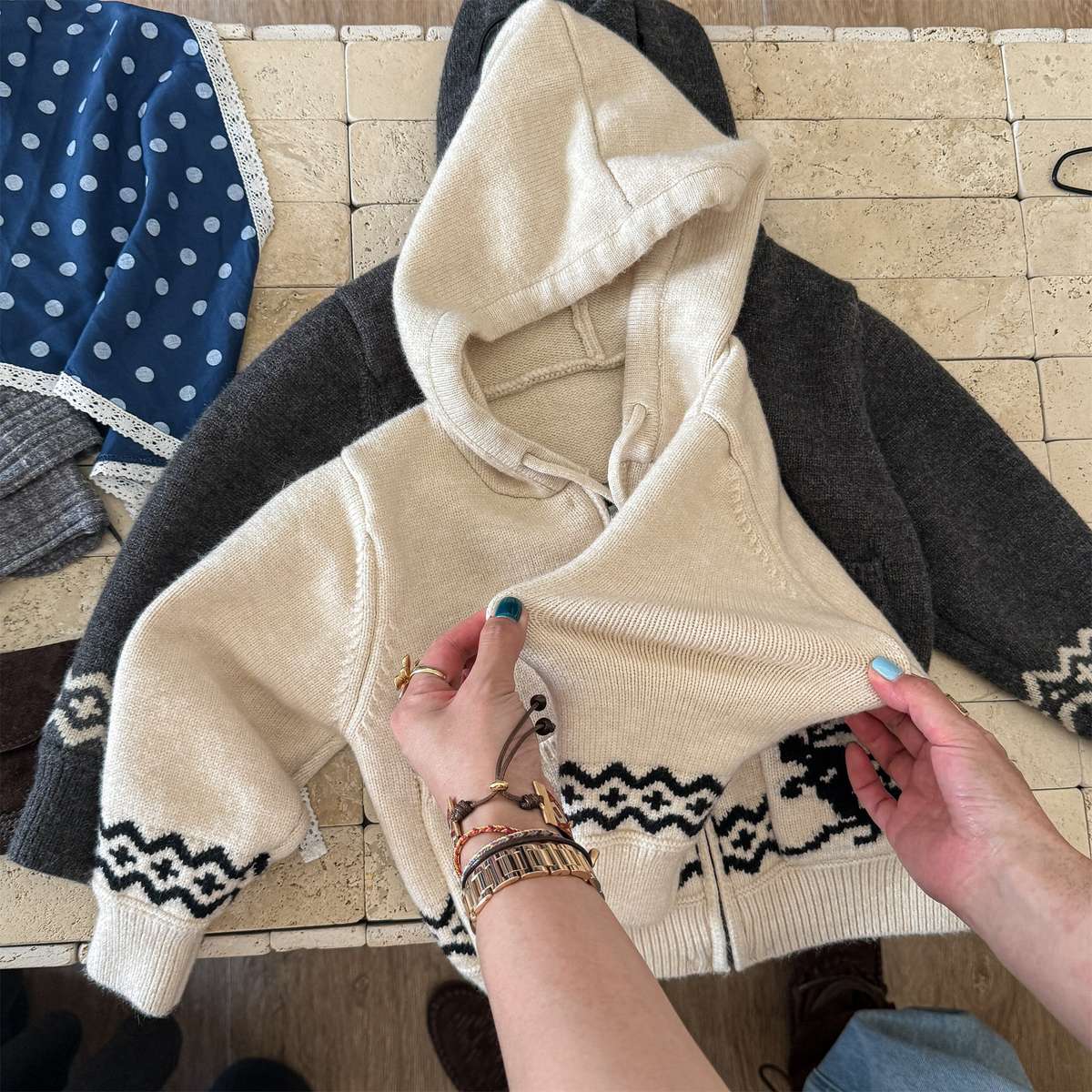 ニットフーディ ジップアップ ノルディック柄 カーディガン【mh0011430】